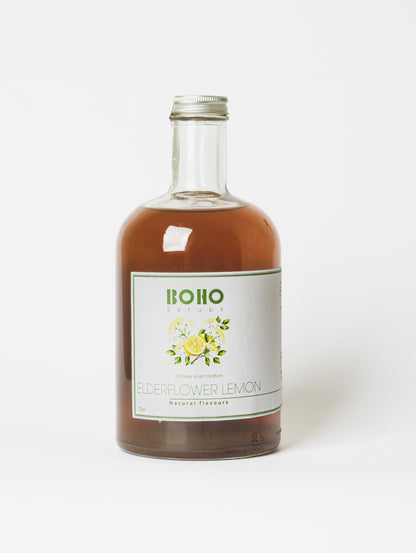 Fles 70 cl BOHO vlierbloesem citroen siroop – frisse en bloemige smaak voor limonades, cocktails en mocktails